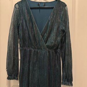 Women's Deep V-Neck Long Sleeve Wide-Leg Jumpsuit - Teal